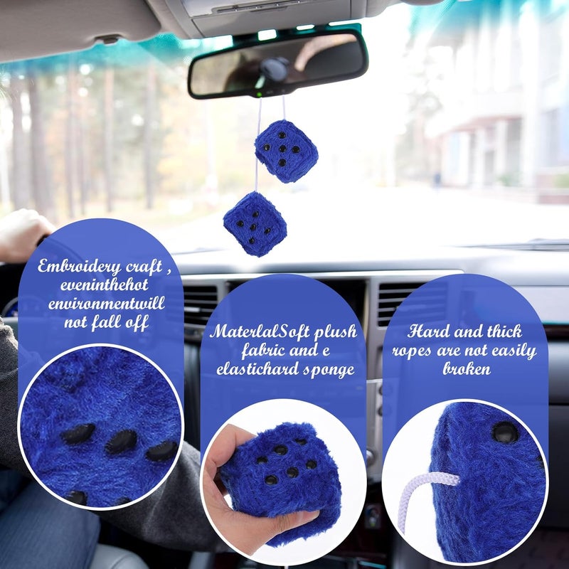 Telooco Fuzzy Dice Pair 2.36” of Decorative Fuzzy Plush Dice for Car Mirror Interior Rearview Mirror Hanging Ornament Car Accessories (Royal Blue) - Image 2